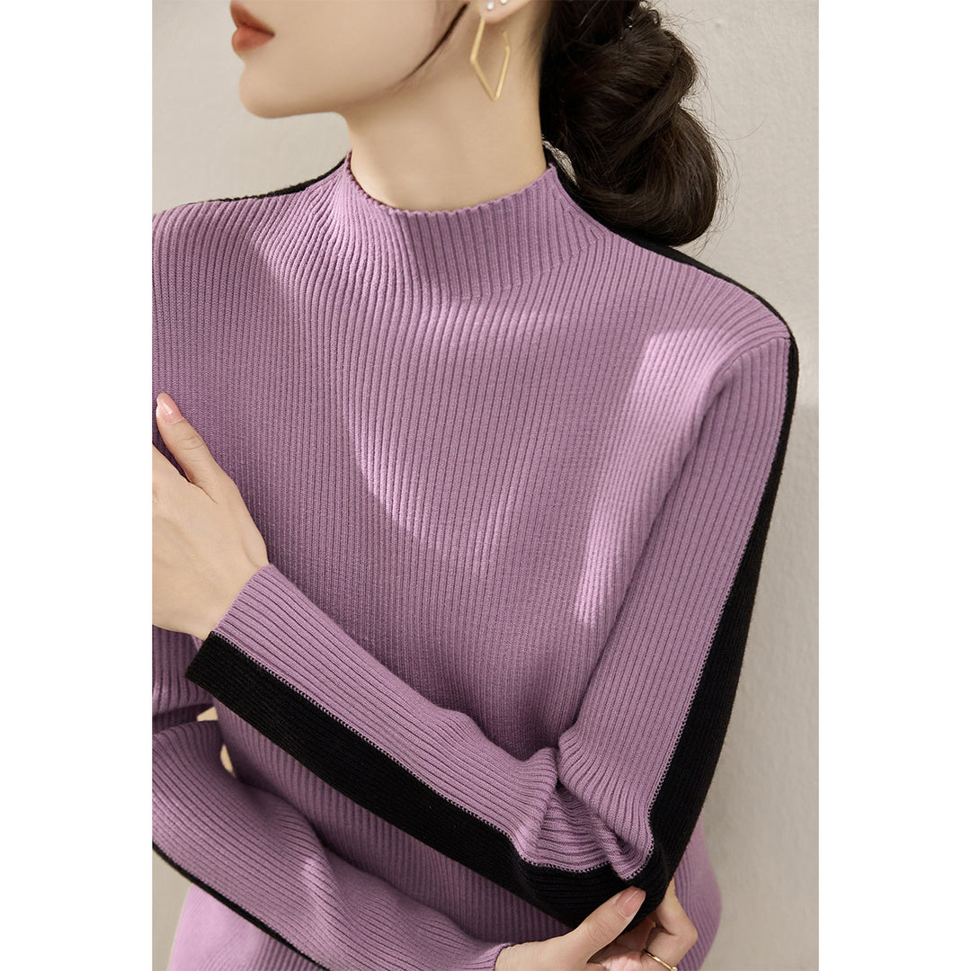 Damerne fashionable turtleneck sweater med tekstureret ribdesign og kontrasterende ærmer Stilla