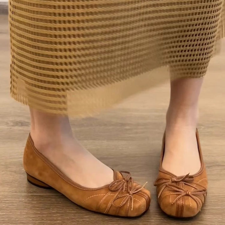 Dame Elegant Bue-Detail Læder Ballerinas Stilla