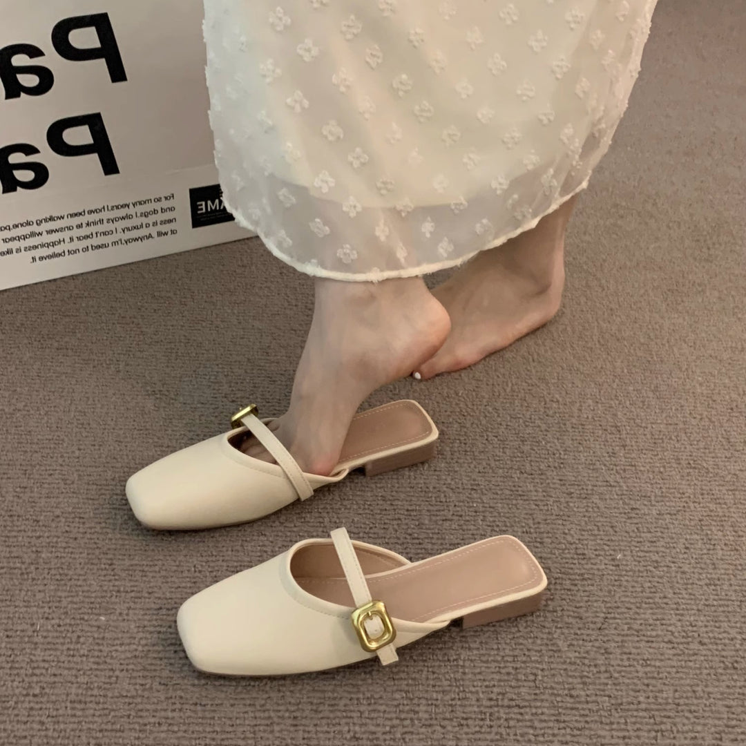 Dame Slip-On Mules med kvadratisk tåform og dekorativ rem Stilla