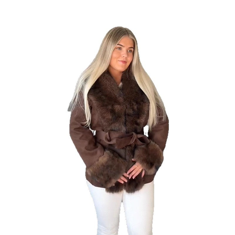 Kvinders luksuriøse faux fur frakke med taljebælte Stilla