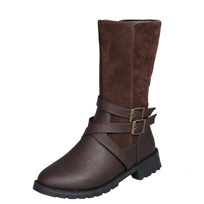 Dame elegante støvler med modedesign af krydsrem og robust profil Stilla