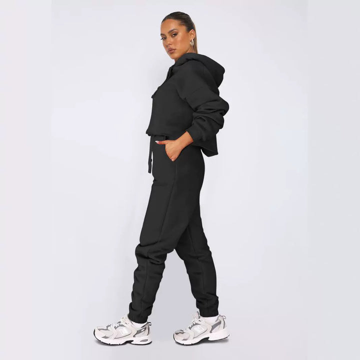 Dame stilfuldt Cropped Hoodie-sæt med elastiske manchetter og afslappet snit Stilla