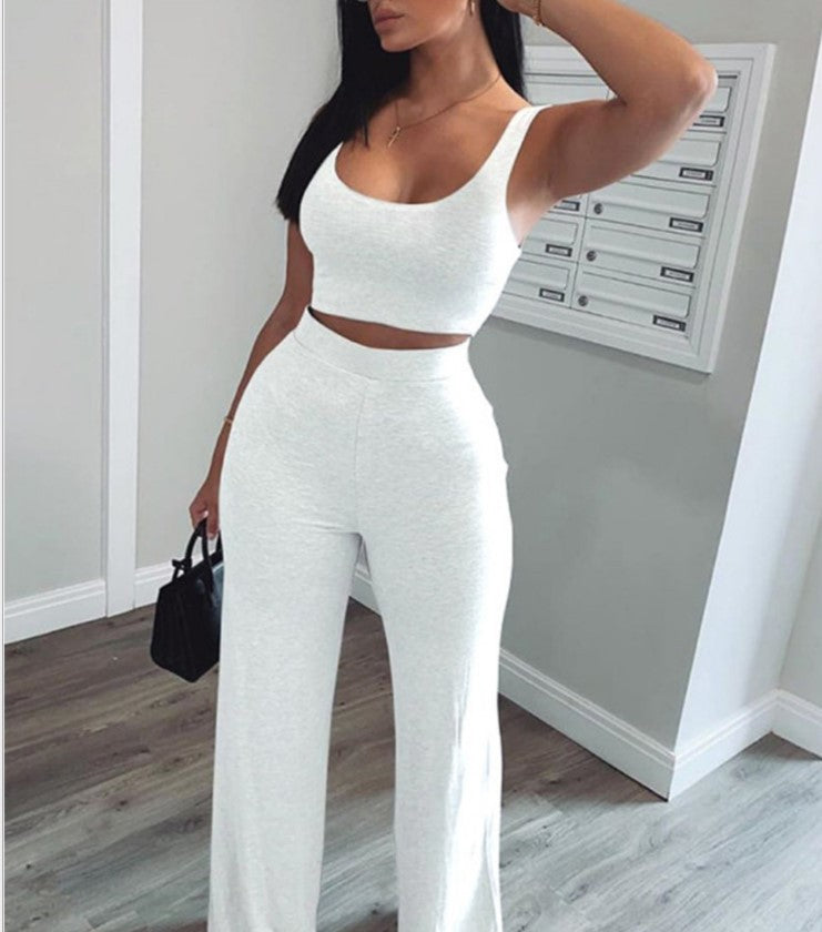 Dame To-delt Beklædningssæt med Højvandsbukser og Cropped Top Stilla