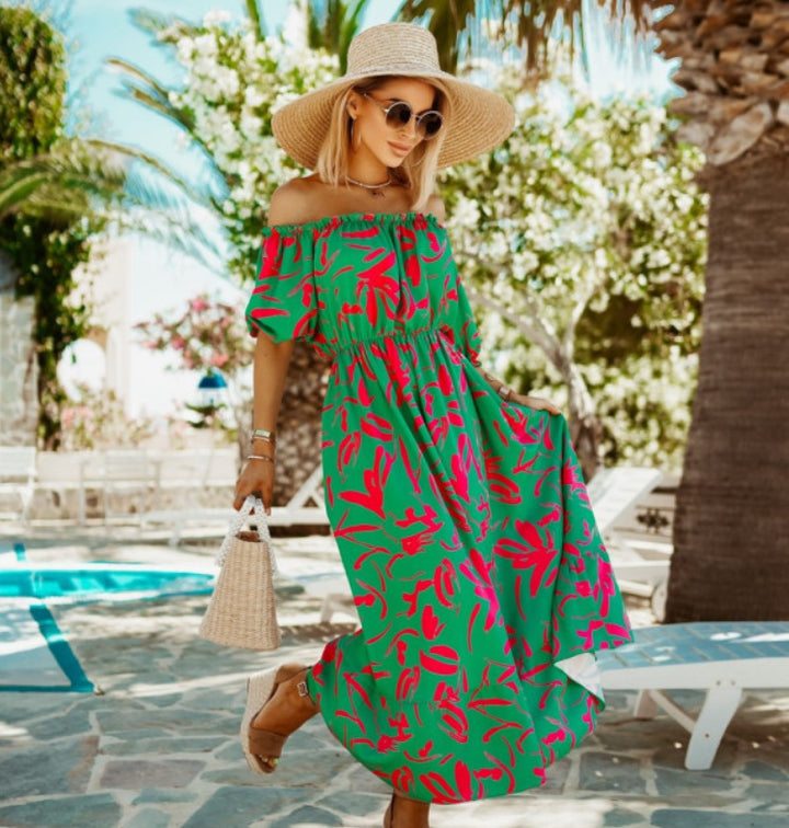 Dame Off-Shoulder Maxi-kjole med livligt blomster mønster Stilla