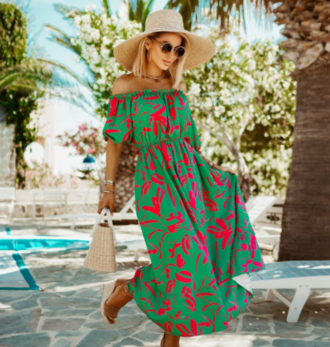 Dame Off-Shoulder Maxi-kjole med livligt blomster mønster Stilla