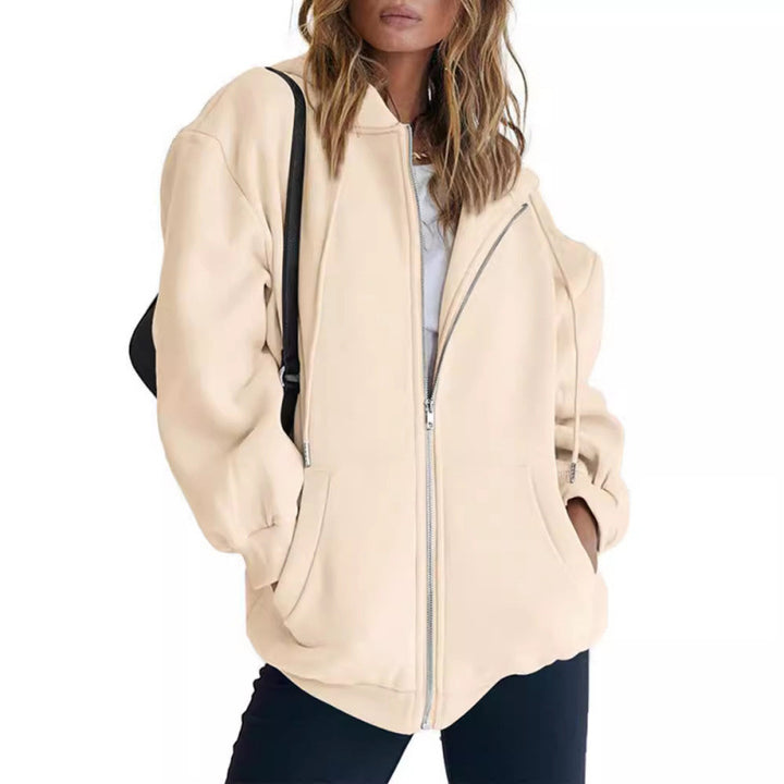 Kvinder Oversize Hoodie Jakke med Høj Krave Skovae