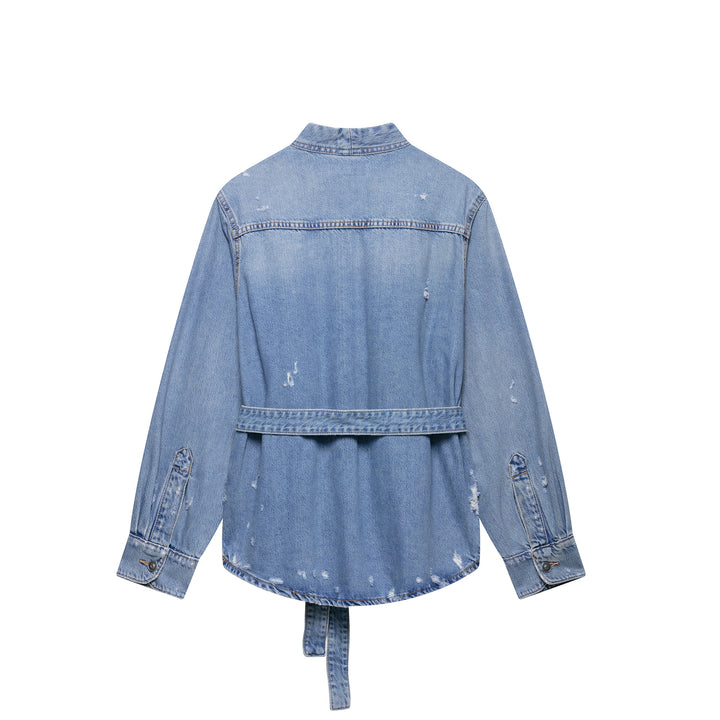 Dame Casual Distressed Denimjakke med bundet bånd Stilla