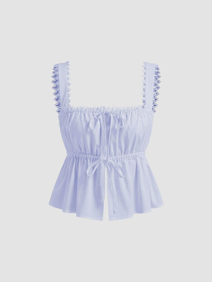 Dame luftig Crop-Top med justerbar snor og flæsedetaljer Skovae