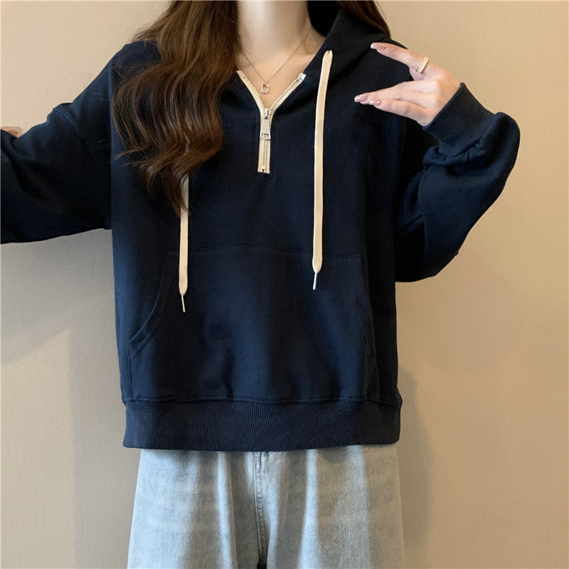 Femme Relaxed Fit Halv-lynlås Pullover Hoodie Stilla
