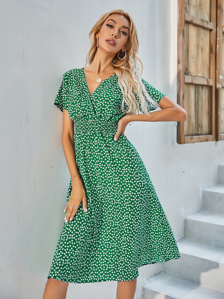 Dame Floral Print Smocked Waist Wickelkjole Stilla