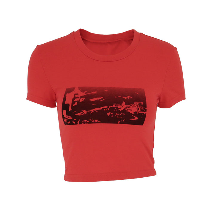 Dame mode cropped T-shirt med grafisk print Skovae