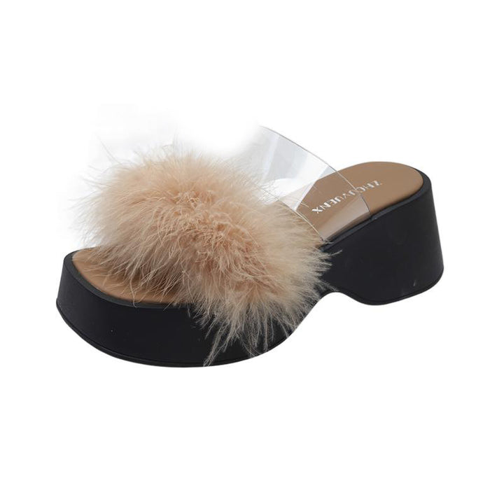 Dame mode platform slippers med fjederdetaljer og gennemsigtig rem Stilla