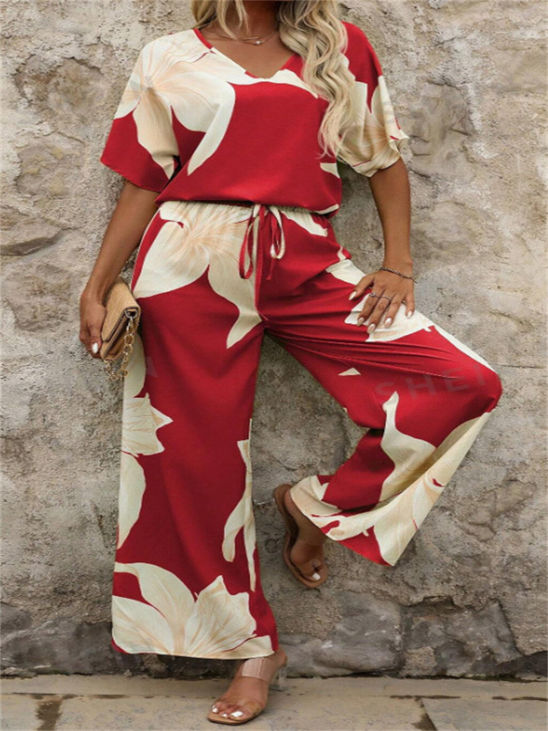 Dame Floral Print Bred Ben Overall Sæt Stilla