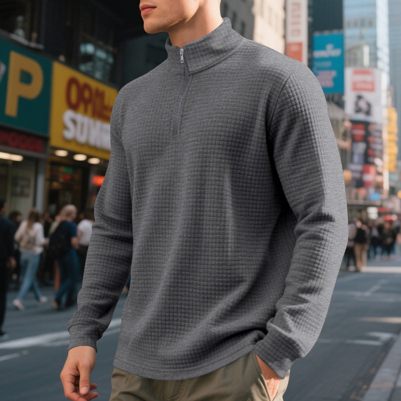 Herren fritid fleece sweater med moderne ståkrave og halv lynlås Stilla