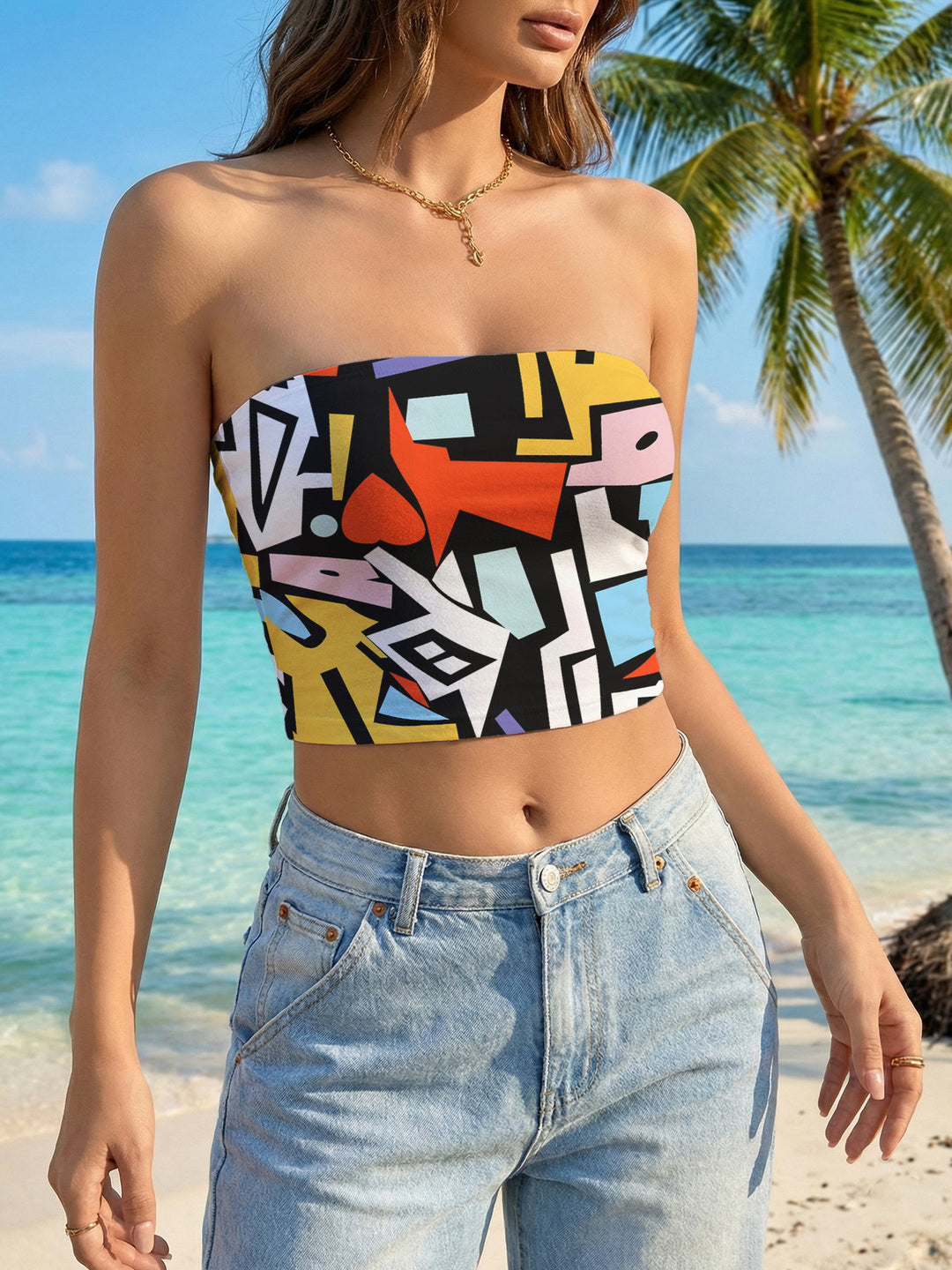 Dame Bandeau-top med kreativ marmor-design Skovae