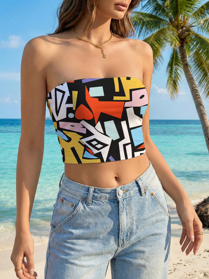 Dame Bandeau-top med kreativ marmor-design Skovae