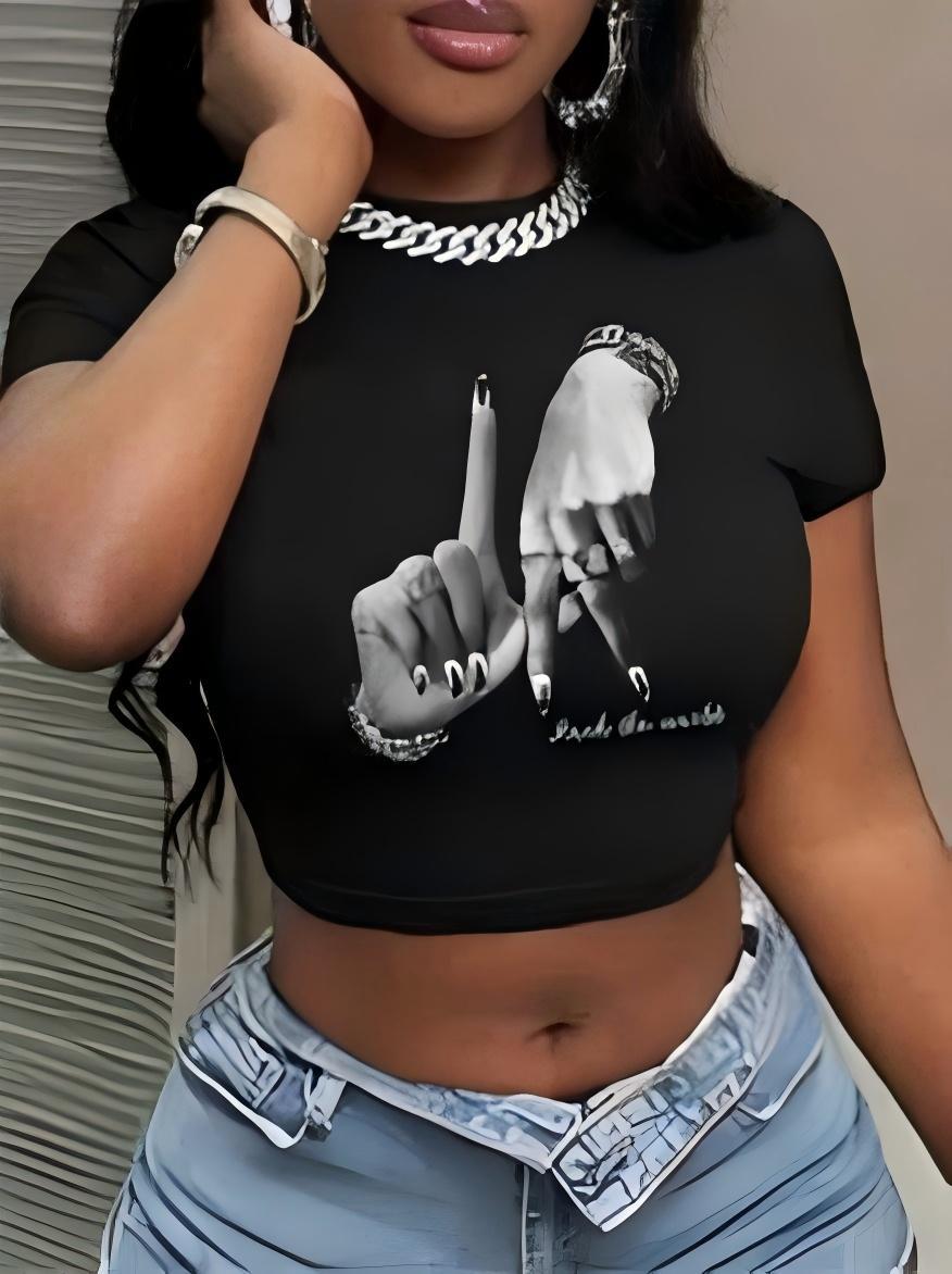 Dame Crop-Top med kunstnerisk statement-tryk Skovae
