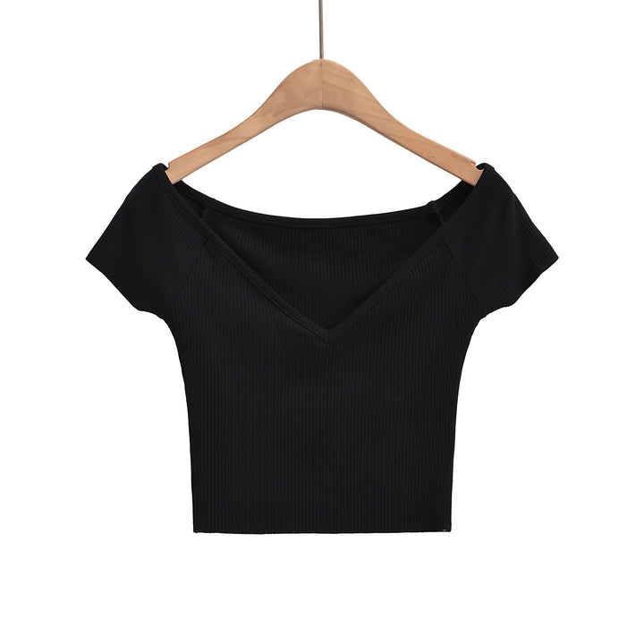 Dame figursyet Crop-Top med off-shoulder design og ribstruktur Stilla