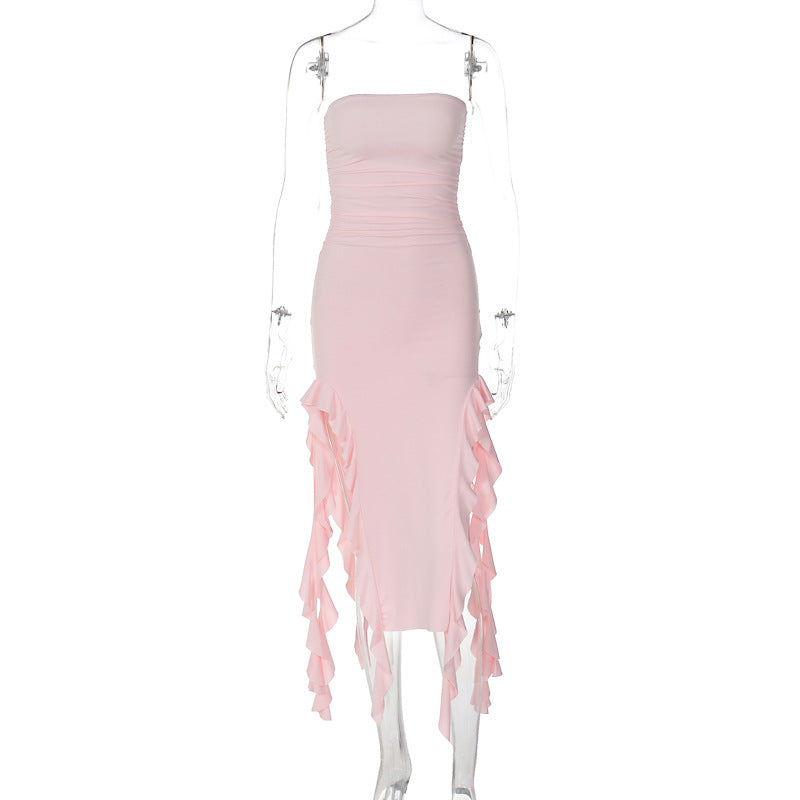 Dame wrap dress med flæser og figursyet snit Skovae