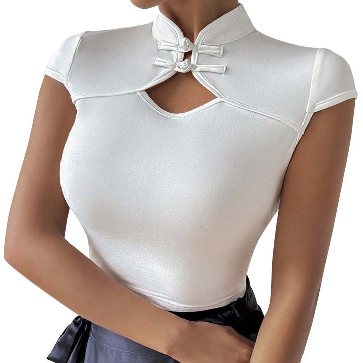 Dame fitted bodysuit med elegant standkrave og dekorative knapper Stilla