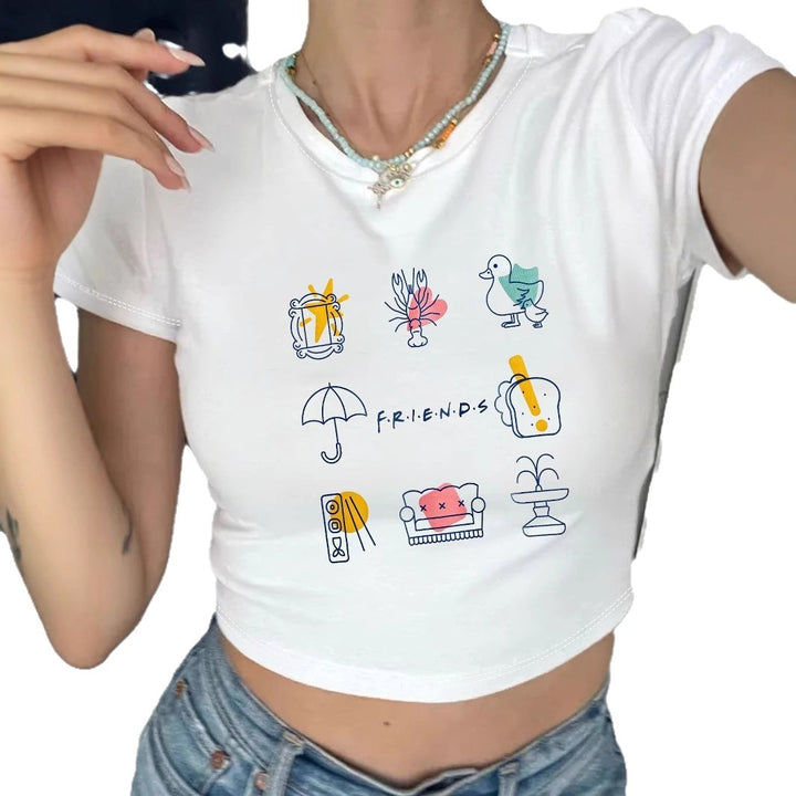 Dame Crop-T-shirt med kreativt fritidsdesign Skovae