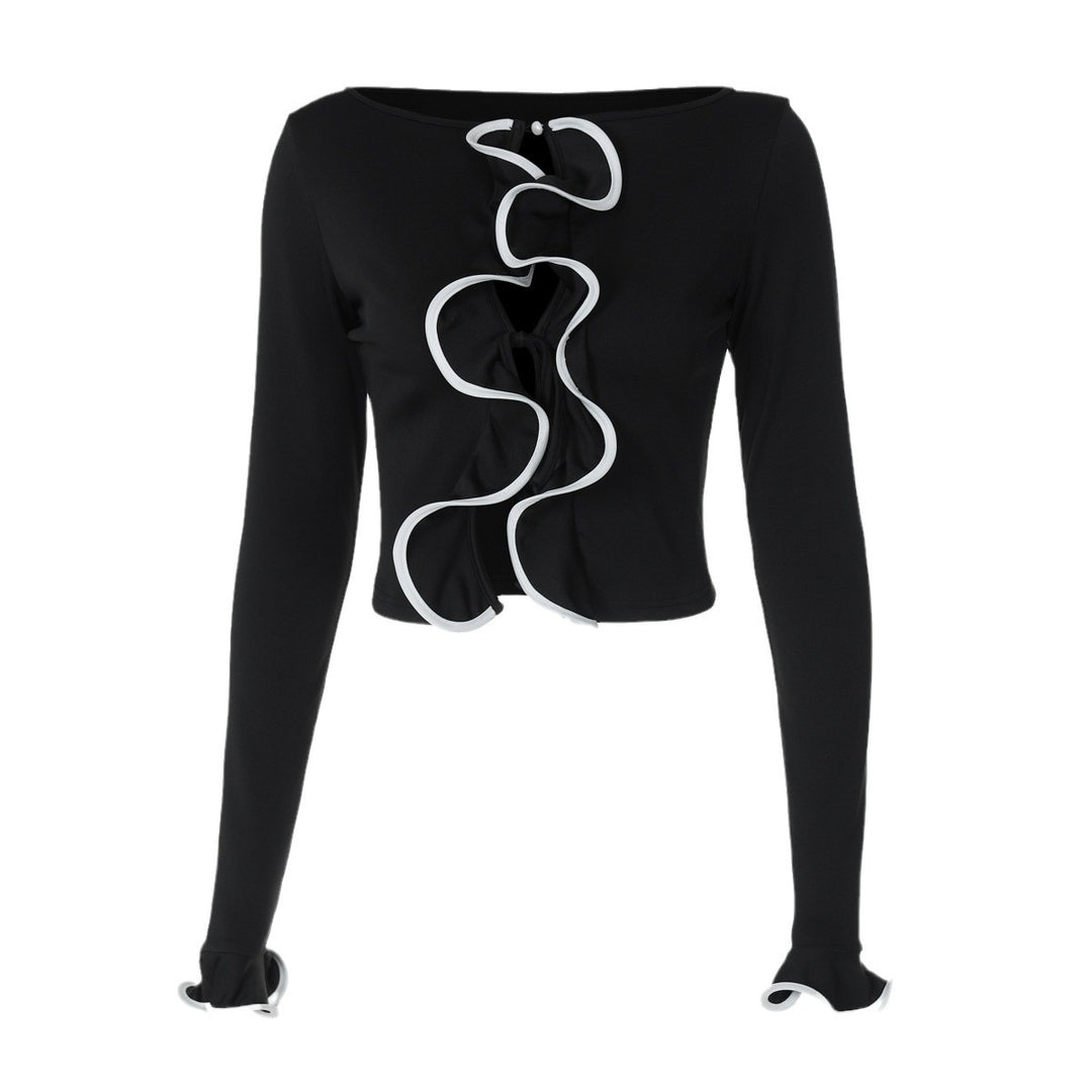 Dame cropped top med smart rynkning og lange ærmer Stilla