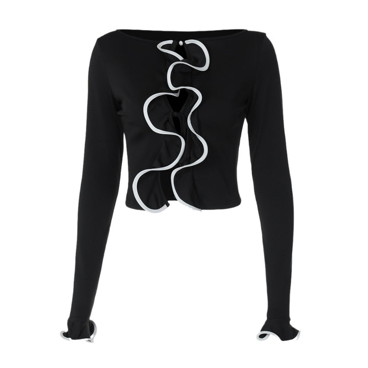 Dame cropped top med smart rynkning og lange ærmer Stilla