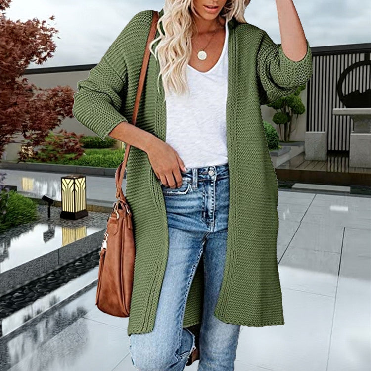 Kvinders chunky strikket cardigan med en afslappet pasform og åbne kanter Stilla