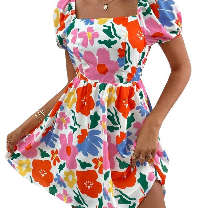 Femme Puff Ærme Floral Mini Kjole Stilla