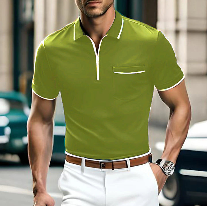Herren polo shirt med kontrast-zipper og brystlomme Stilla