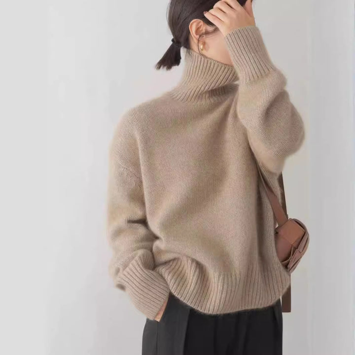 Femme Højhalset Tekstur Strikpullover Sweatshirt Stilla