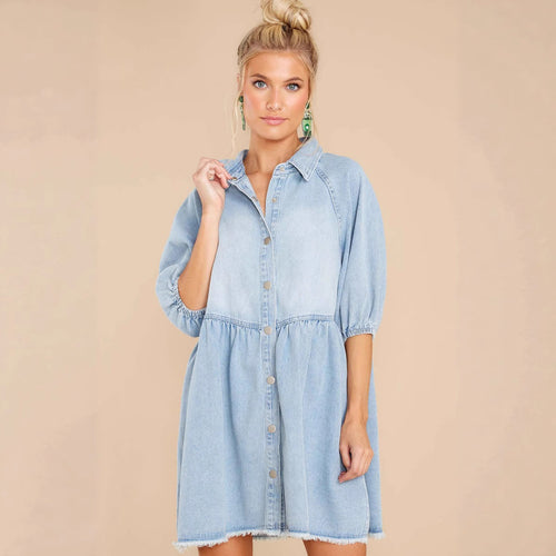 Dame Fritids Denim Skjortekjole Stilla