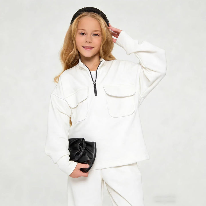 Kvindernes sporty sweatshirt med halv lynlås og praktiske lommer
