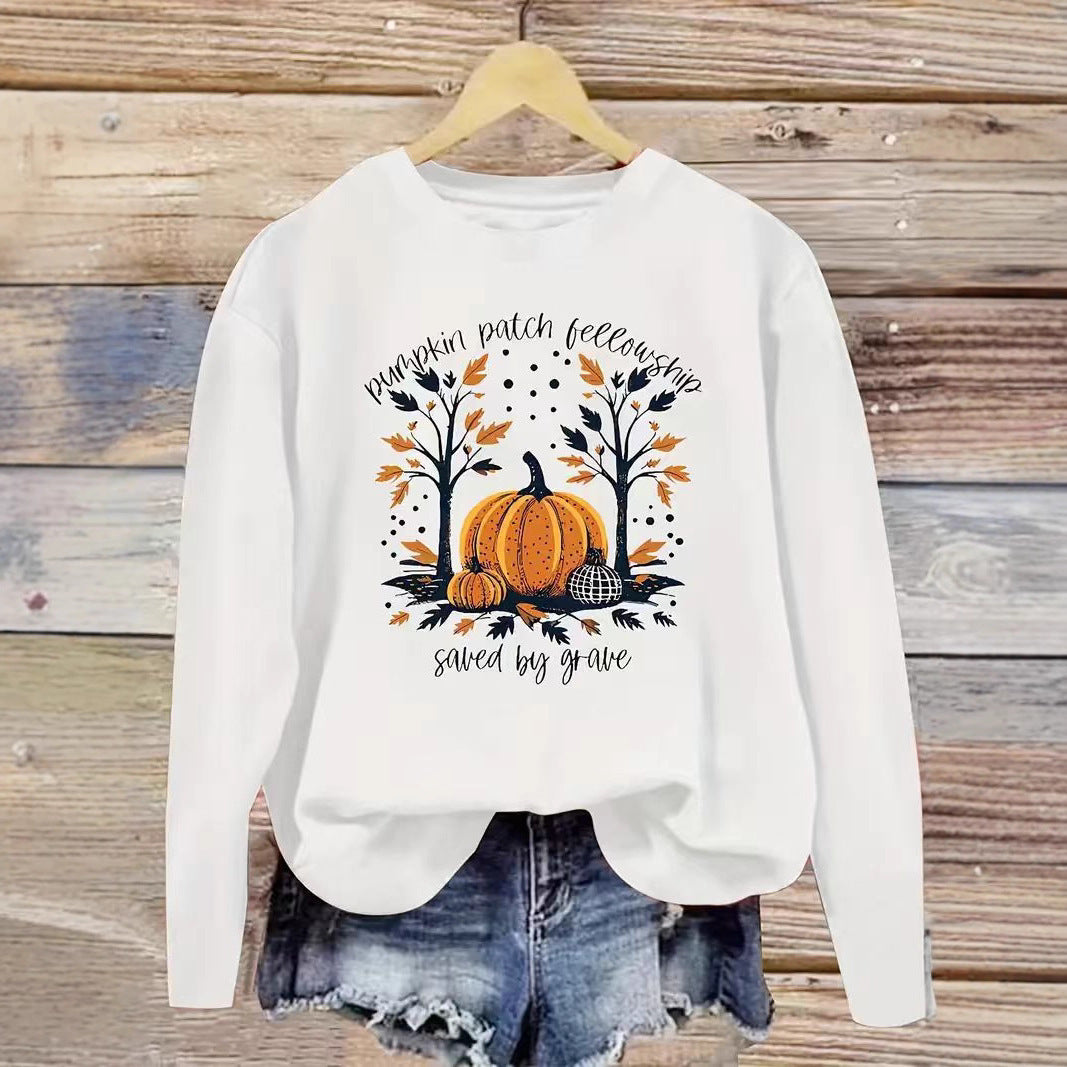 Dame sweatshirt med efterårs græskar design og afslappet pasform Stilla