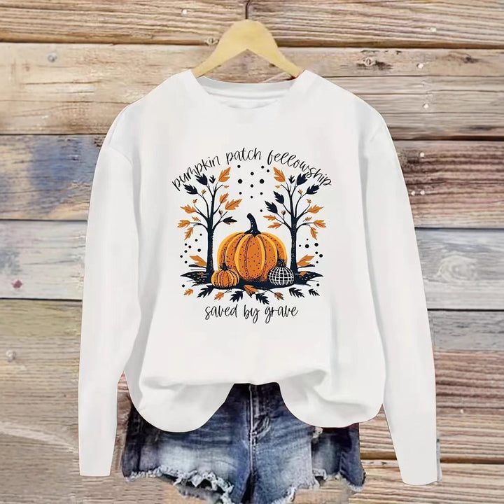 Dame sweatshirt med efterårs græskar design og afslappet pasform Stilla