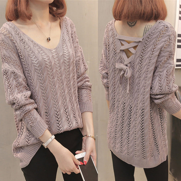 Femme Open-Back Strikpullover Stilla