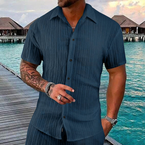 Herre kortærmet skjorte med fin struktur og moderne button-down design Stilla