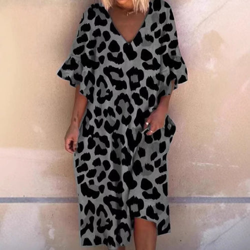 Dame Ærmeløs Kaftan Kjole i Leopardmønster Stilla
