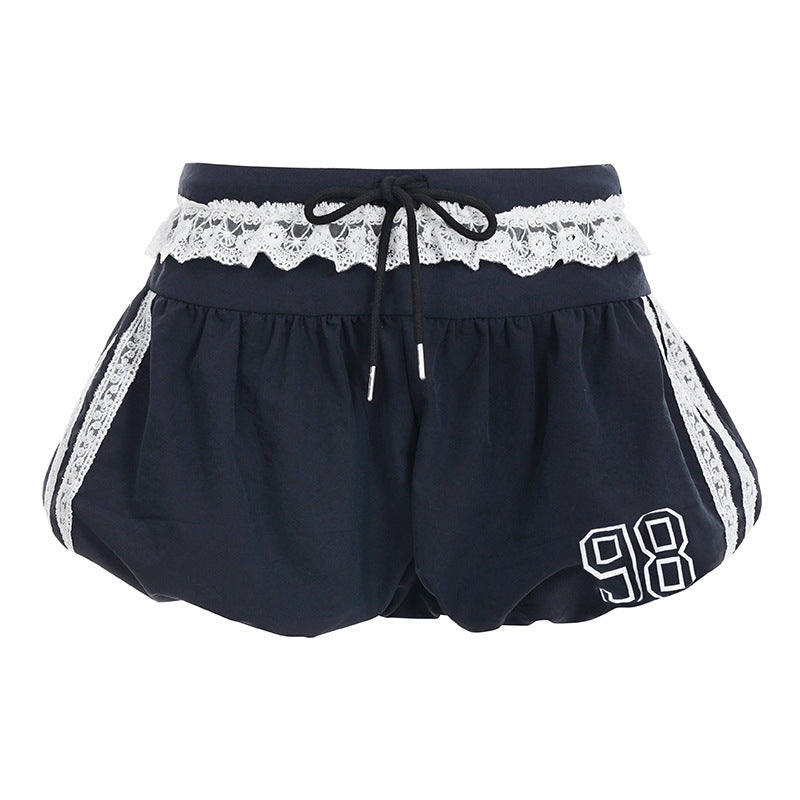 Damer sportlige shorts med spidsdetaljer og elastisk talje Skovae