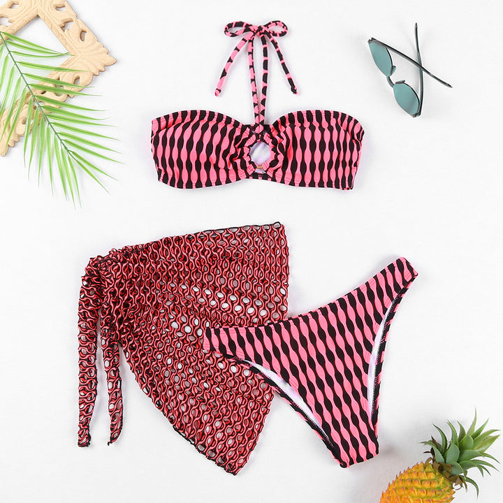 Dame bandeau bikini sæt med struktureret design og raffinerede flæsedetaljer Stilla