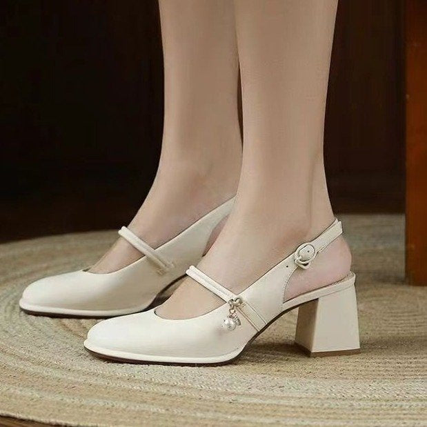 Dame Elegante Slingback-pumps med dekorerede remme og behagelig blokhæl Stilla