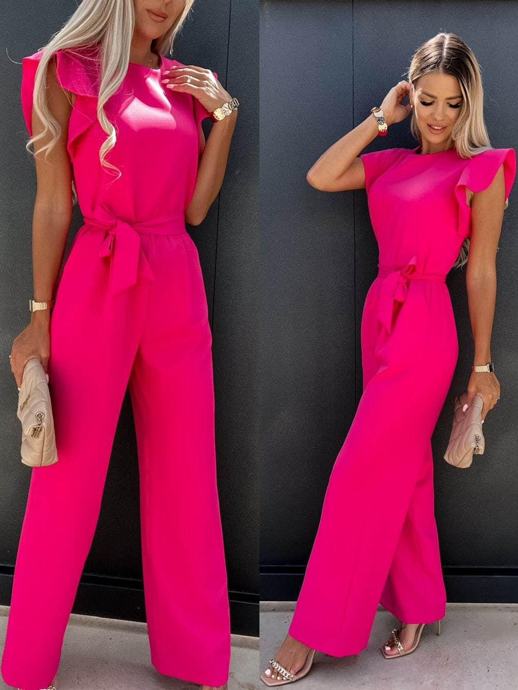 Dame Elegant Bred Beinformet Jumpsuit med Flæsedetaljer Stilla