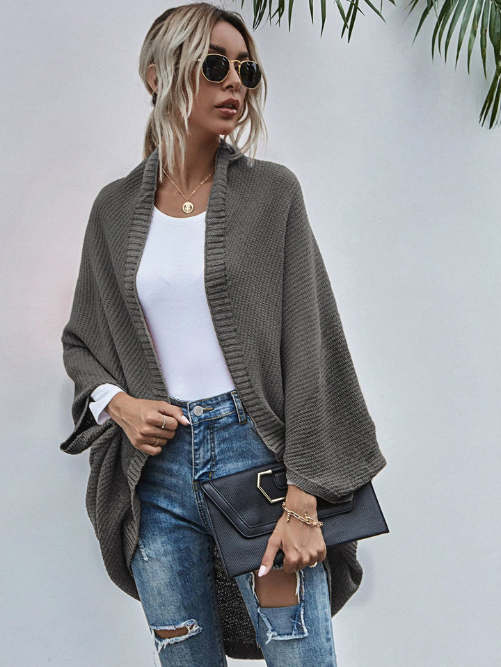 Stilla | Strikjakke Oversized Pasform Uld Strik Åben Front Flagermusærmer