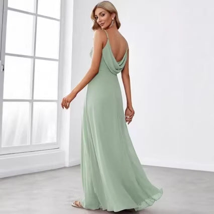Kvinders chiffon maxikjole med elegant V-hals og rynket top