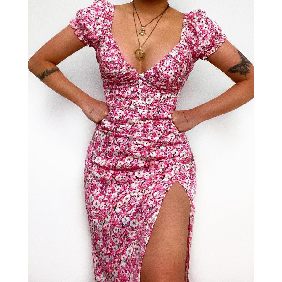 Damer Elegant Maxi Kjole med Hjerteformet Udsnit og Blomsterdetaljer