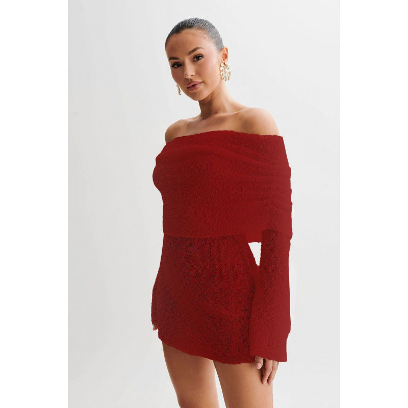 Dame Off-Shoulder Strikkjole med Bred Skæring Stilla