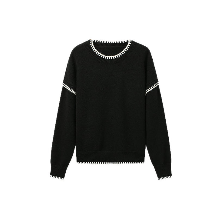 Kvinders afslappede strikket sweater med kontrasterende kant og bløde ærmer Stilla