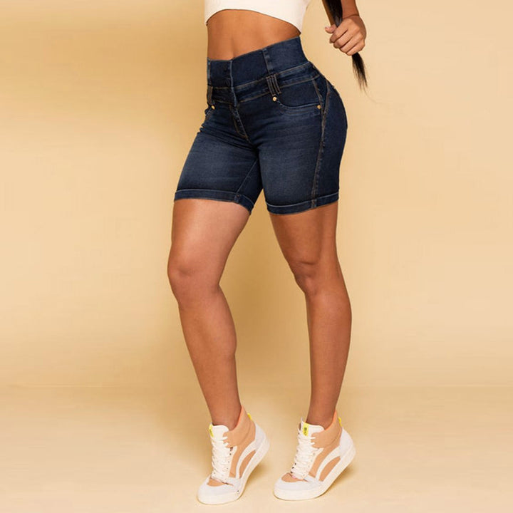 Dame Højtaljede Denim-Shorts med figurskabende snit og kvalitetsdetaljer Stilla