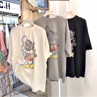 Dame T-shirt med kreativ Mickey Mouse print og afslappet pasform Stilla