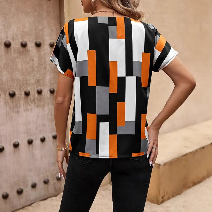Dame Pæn Bluse med moderne geometrisk mønster Stilla